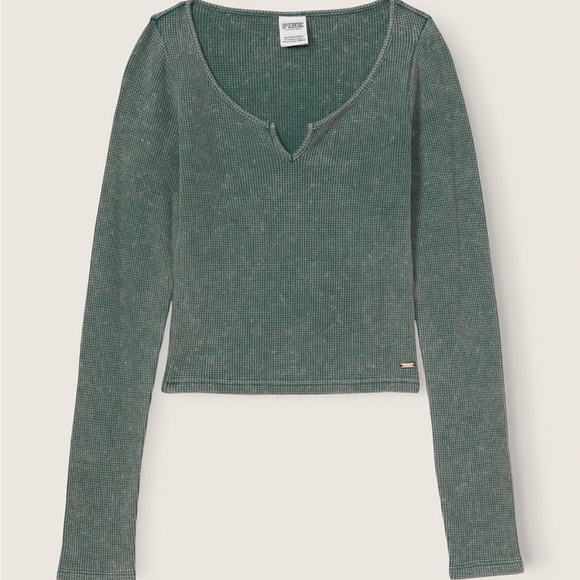 PINK Victoria’s Secret Cropped Thermal Long Sleeve Top - Picture 2 of 4